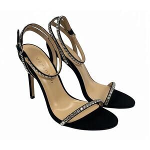NWOT Ventutto Black Classic Crystal Embellished Strappy High Heel Sandal